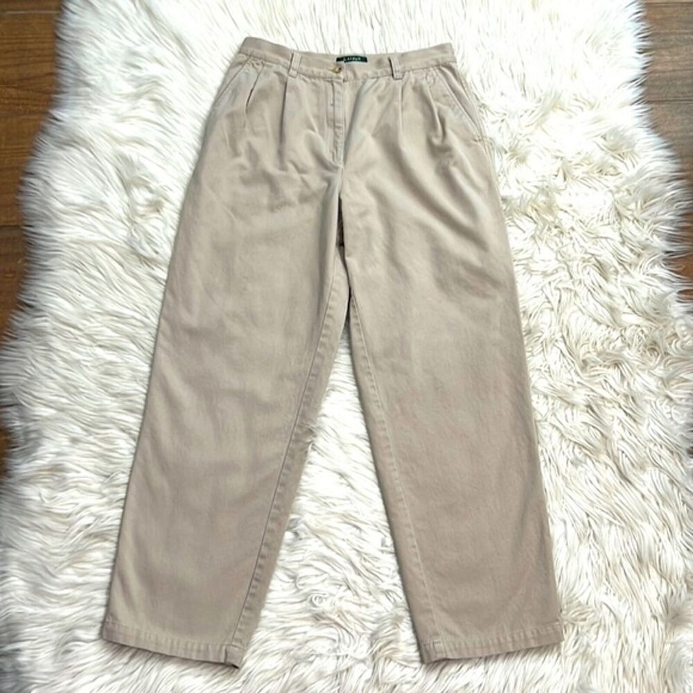 Lauren Ralph Lauren Pants Khaki High Rise Tapered Leg Ankle Size 10P 28x27